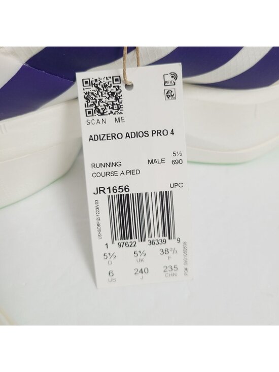 NEW Adidas Adizero Pro 4 Running Shoes JR1656 Size 6 Core White Purple Lime